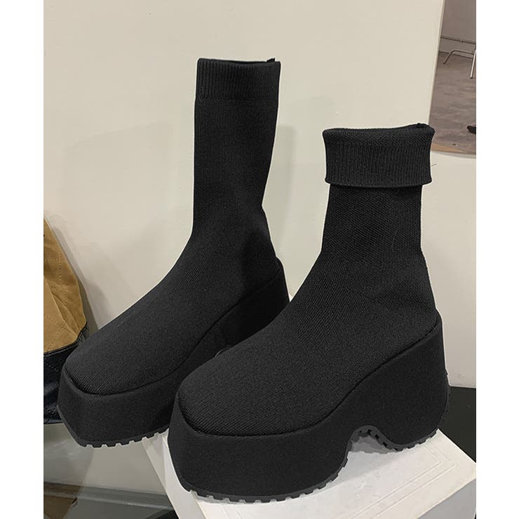 ボリュームソールショートブーツ美脚脚長 厚底ブーツミドル丈レディースプラットフォ… | SUNSHINE CLOSET | 詳細画像15 