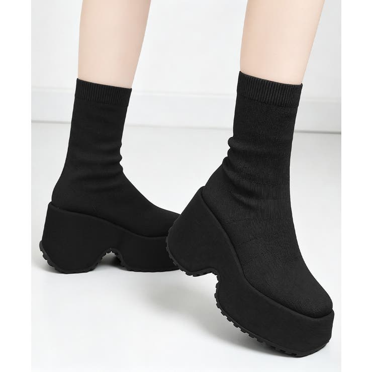 ボリュームソールショートブーツ美脚脚長 厚底ブーツミドル丈レディースプラットフォ… | SUNSHINE CLOSET | 詳細画像4 
