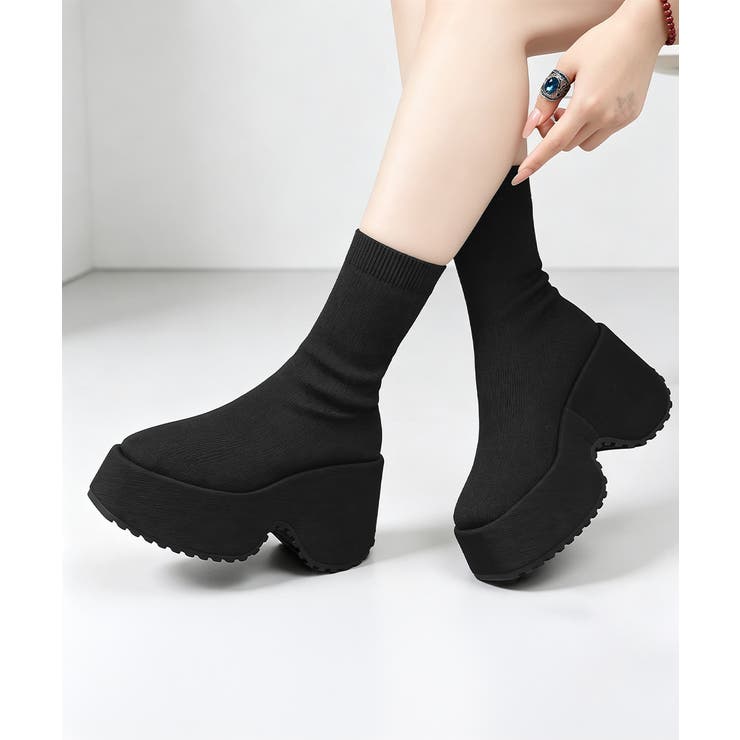ボリュームソールショートブーツ美脚脚長 厚底ブーツミドル丈レディースプラットフォ… | SUNSHINE CLOSET | 詳細画像5 