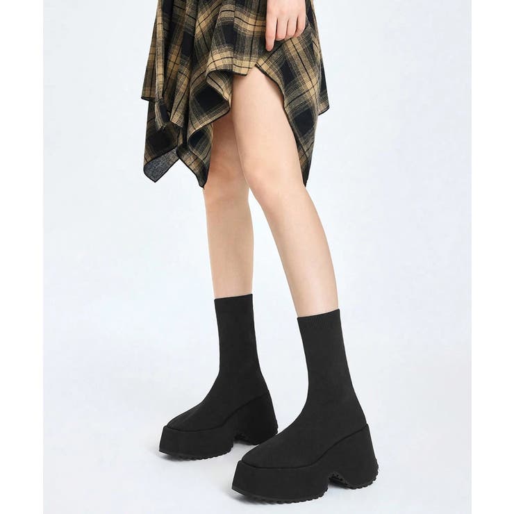 ボリュームソールショートブーツ美脚脚長 厚底ブーツミドル丈レディースプラットフォ… | SUNSHINE CLOSET | 詳細画像6 