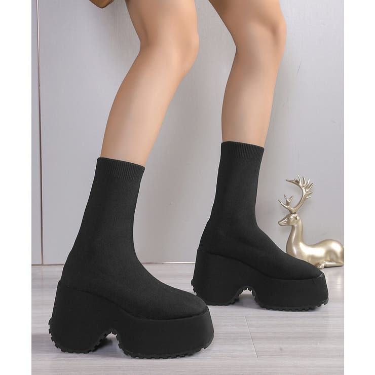 ボリュームソールショートブーツ美脚脚長 厚底ブーツミドル丈レディースプラットフォ… | SUNSHINE CLOSET | 詳細画像9 