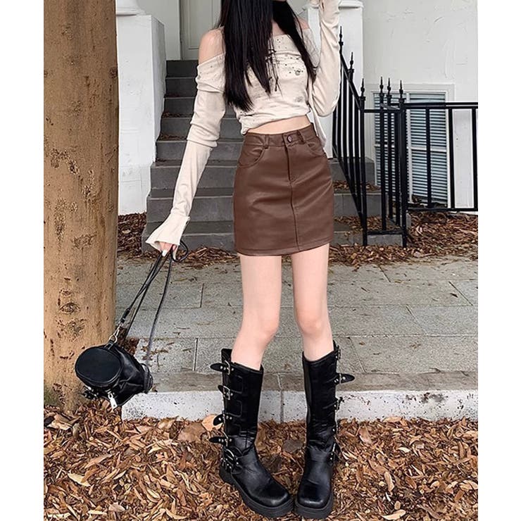 PUレザーミニスカートハイウエスト韓国風 | SUNSHINE CLOSET | 詳細画像4 