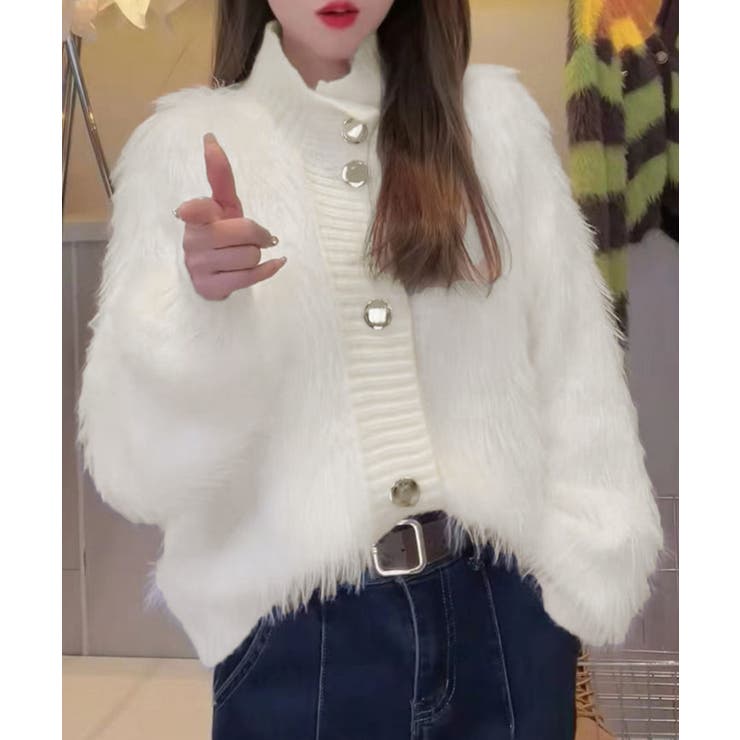 ファーカーディガン スタンドカラー 韓国[品番：AGCW0005225