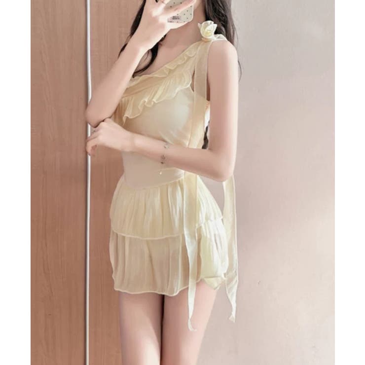 ワンショルダーフリル水着お腹カバー 温泉 リボンスイムウェア | SUNSHINE CLOSET | 詳細画像3 