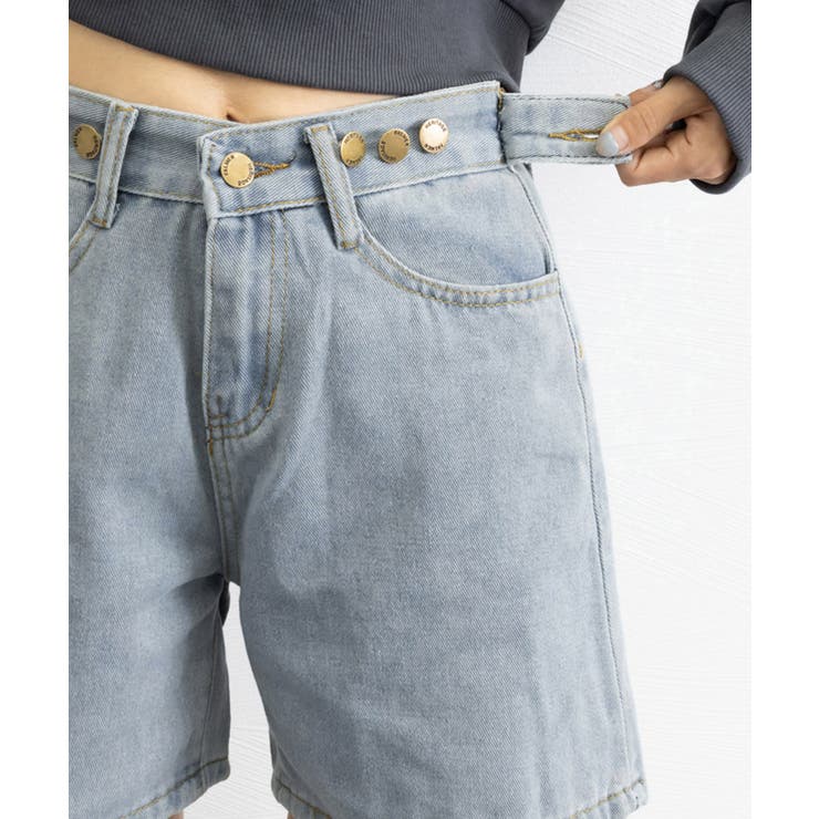 ハイウエスト デニムショートパンツ レディース 夏 ベルト付き
