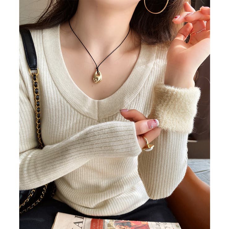 裏起毛ニットトップス Vネックリブニット | SUNSHINE CLOSET | 詳細画像1 