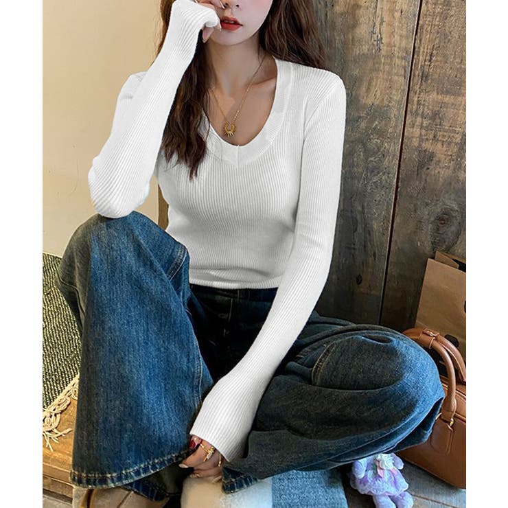 裏起毛ニットトップス Vネックリブニット | SUNSHINE CLOSET | 詳細画像12 