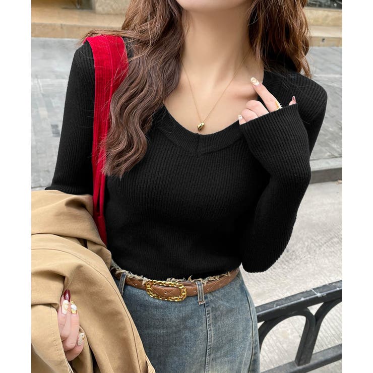 裏起毛ニットトップス Vネックリブニット | SUNSHINE CLOSET | 詳細画像7 