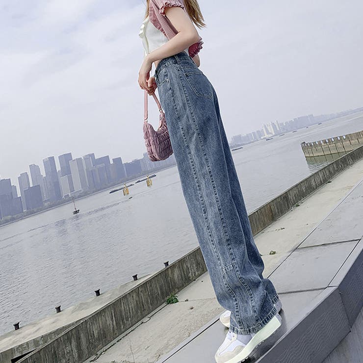 ストレートデニムパンツ ハイウエスト美脚[品番：AGCW0002629