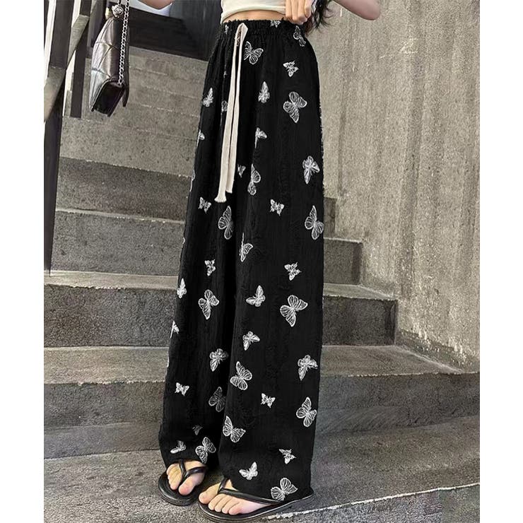 蝶柄ワイドパンツ ダメージロングパンツ夏 | SUNSHINE CLOSET | 詳細画像4 