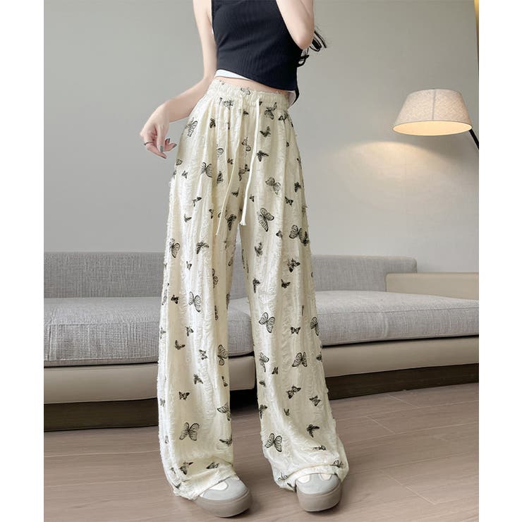 蝶柄ワイドパンツ ダメージロングパンツ夏 | SUNSHINE CLOSET | 詳細画像8 