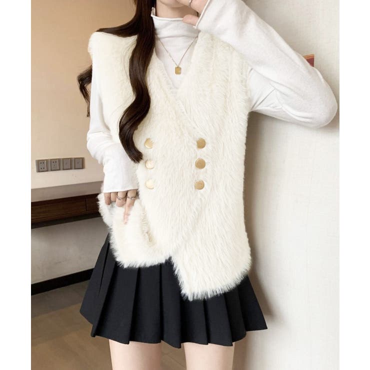 ふわふわファーベストVネックニットベスト | SUNSHINE CLOSET | 詳細画像4 