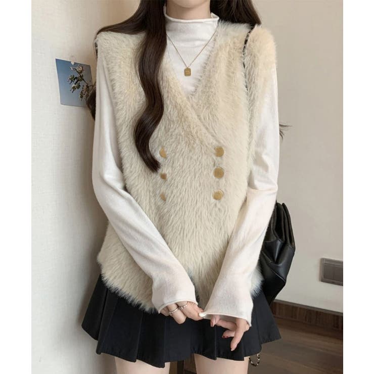 ふわふわファーベストVネックニットベスト | SUNSHINE CLOSET | 詳細画像8 