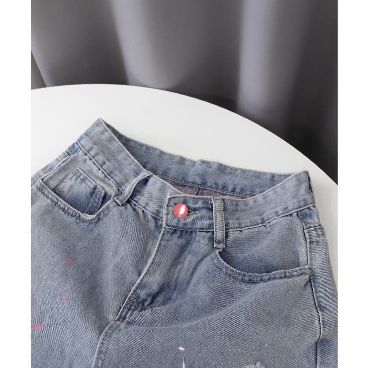 ピンク ダメージデニムパンツ レディース[品番：AGCW0005585