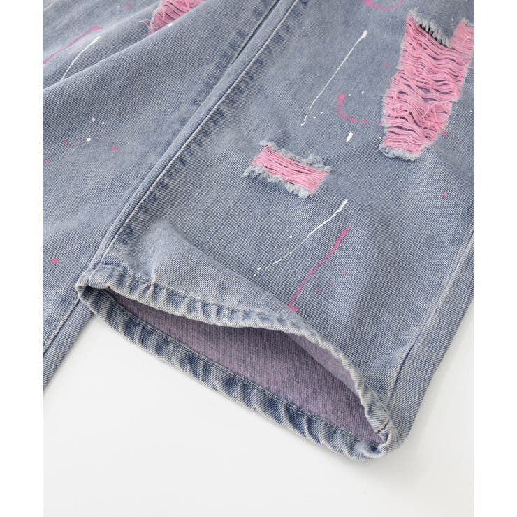 ピンク ダメージデニムパンツ レディース[品番：AGCW0005585