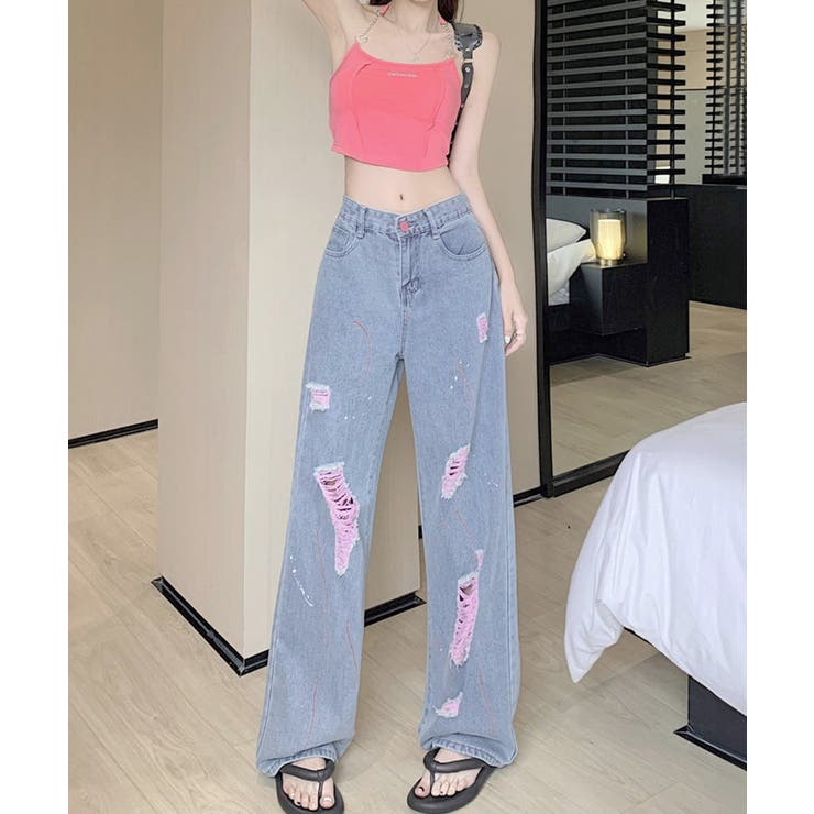 ピンク ダメージデニムパンツ レディース | SUNSHINE CLOSET | 詳細画像8 