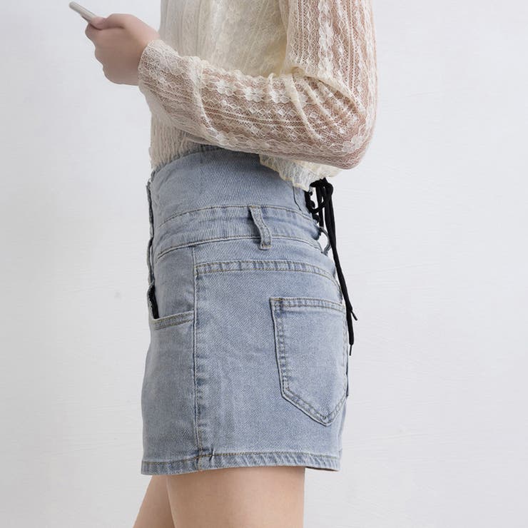 デニム ショートパンツ ハイウエスト美脚[品番：AGCW0003750