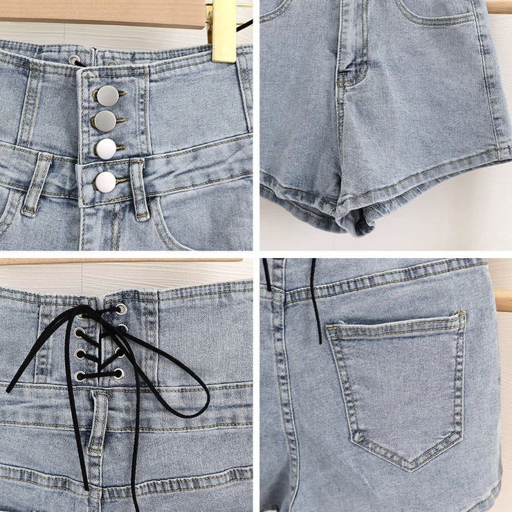 ハイウエスト LEFT HEM ダメージデニム ショートパンツ[品番