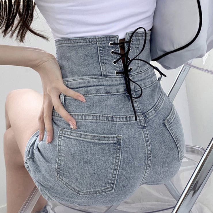 デニム ショートパンツ ハイウエスト美脚[品番:AGCW0003750 デニム ショートパンツ ハイウエスト美脚[品番:AGCW0003750
