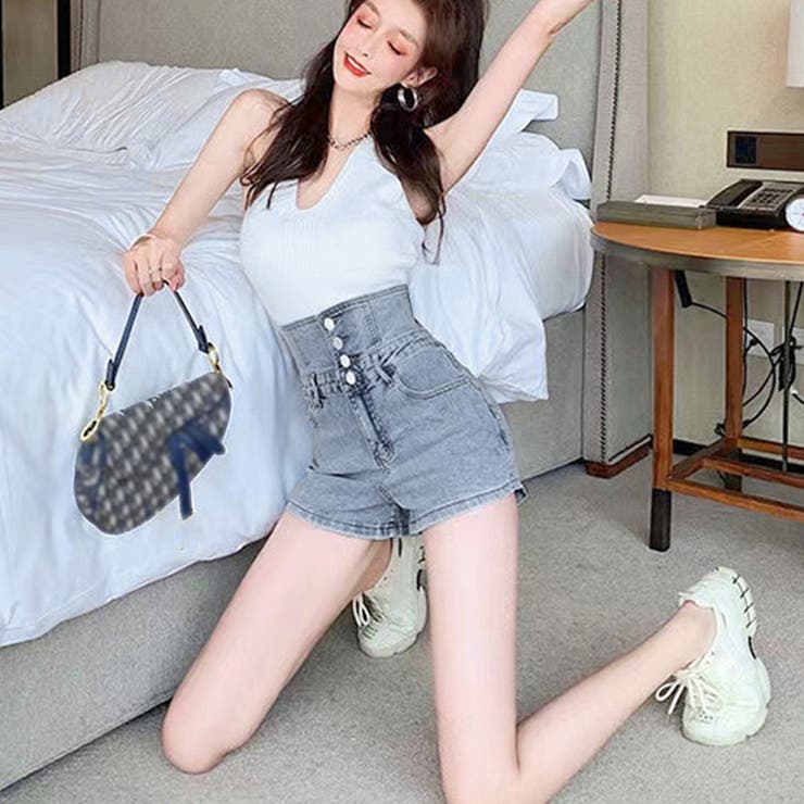 デニム ショートパンツ ハイウエスト美脚[品番：AGCW0003750