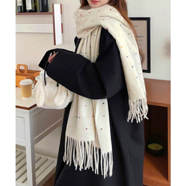 ドット柄 大判マフラーフリンジストール冬 | SUNSHINE CLOSET | 詳細画像10 