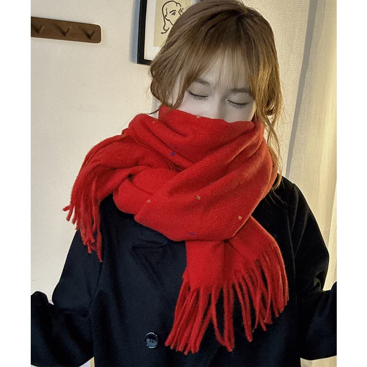 ドット柄 大判マフラーフリンジストール冬 | SUNSHINE CLOSET | 詳細画像15 