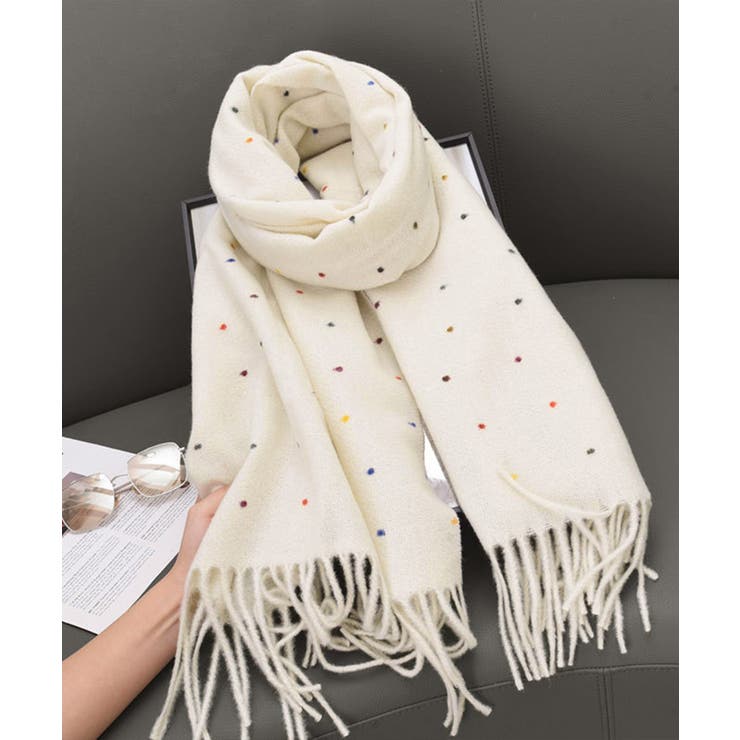 ドット柄 大判マフラーフリンジストール冬 | SUNSHINE CLOSET | 詳細画像21 