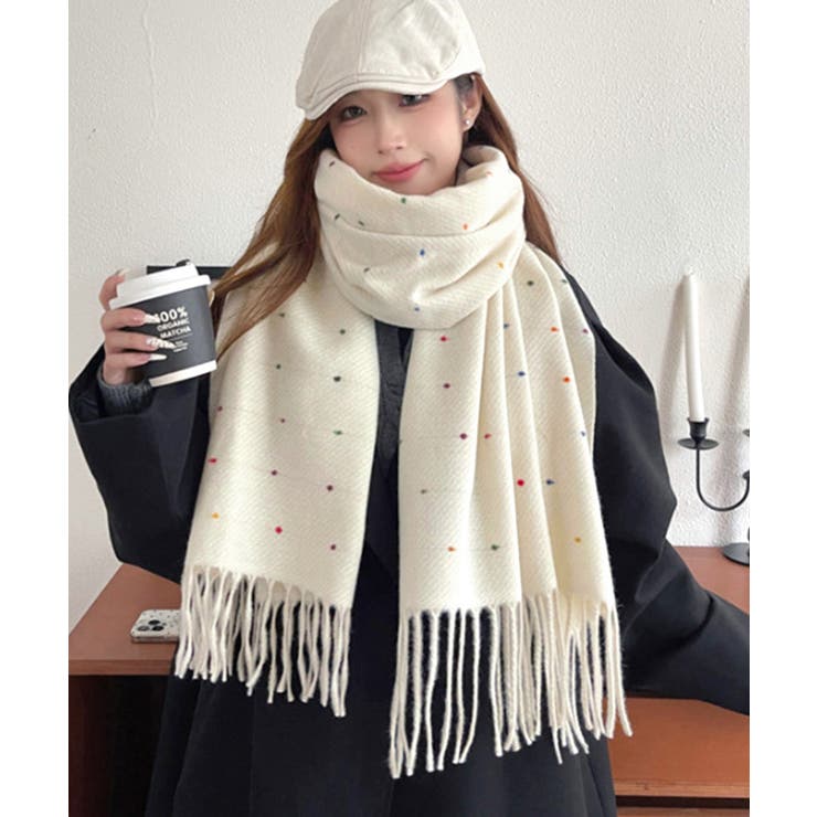 ドット柄 大判マフラーフリンジストール冬 | SUNSHINE CLOSET | 詳細画像8 