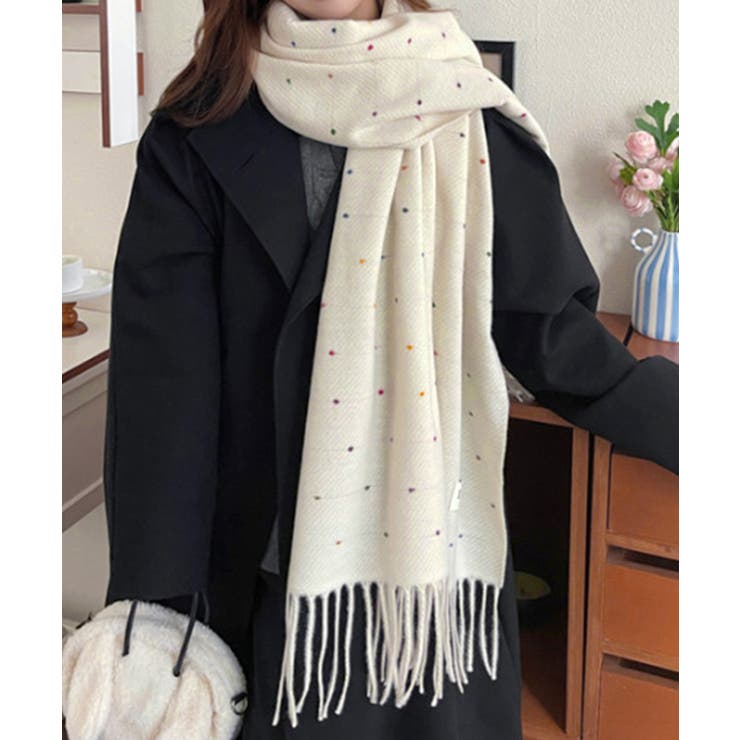 ドット柄 大判マフラーフリンジストール冬 | SUNSHINE CLOSET | 詳細画像9 