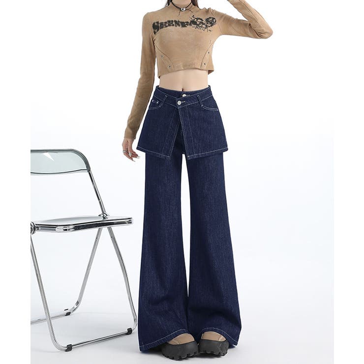 レイヤード風デニムパンツ レディース ゆったり | SUNSHINE CLOSET | 詳細画像8 