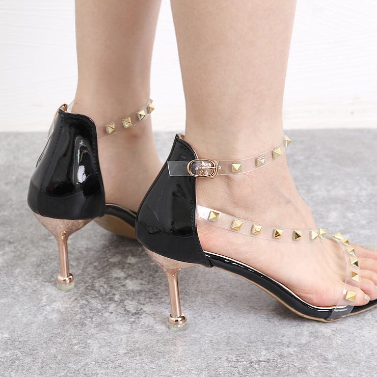 スタッズ ブラック ハイヒール サンダル