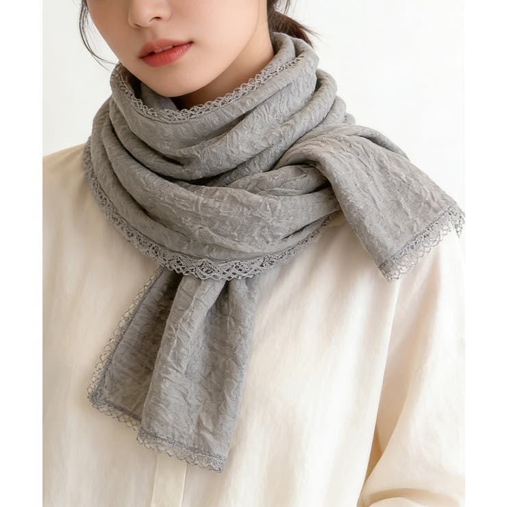 レディースレース裾ショール 軽薄透け感 大きめシアースカーフUV対策冷房対策 | SUNSHINE CLOSET | 詳細画像18 
