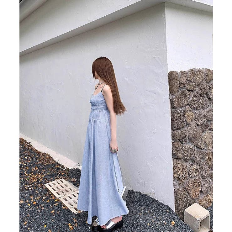 ストライプ柄キャミワンピース 大人可愛い[品番：AGCW0006740