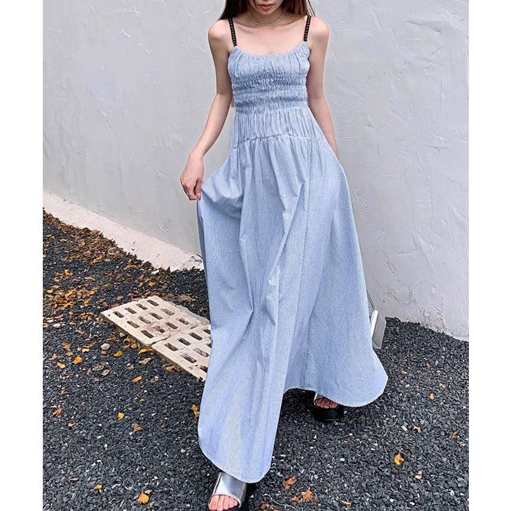 ストライプ柄キャミワンピース 大人可愛い[品番：AGCW0006740