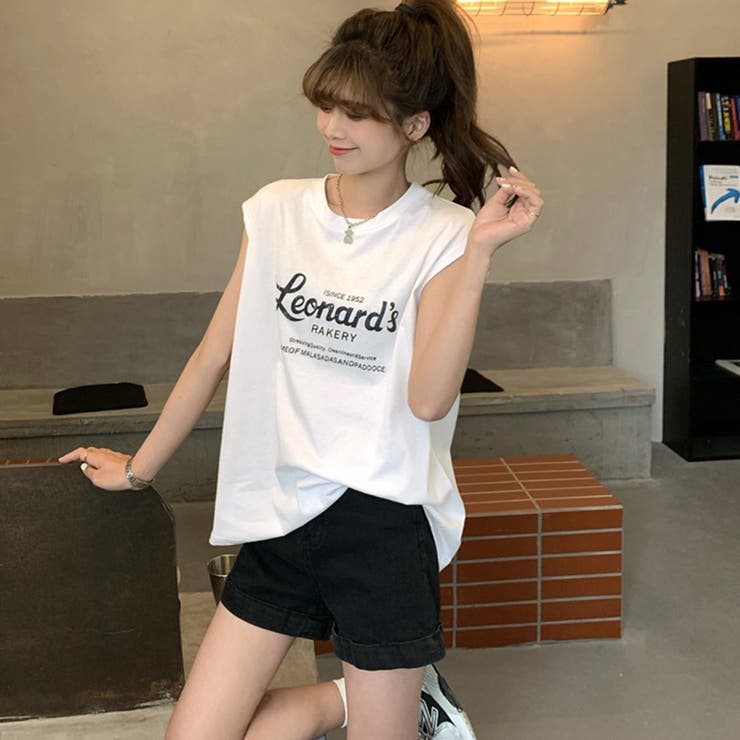 tシャツ 「WEB限定」グリッタートロンプルイユ ノースリーブTシャツ レディース ノースリーブ tシャツ レディースロゴt[品番：AGCW0002325