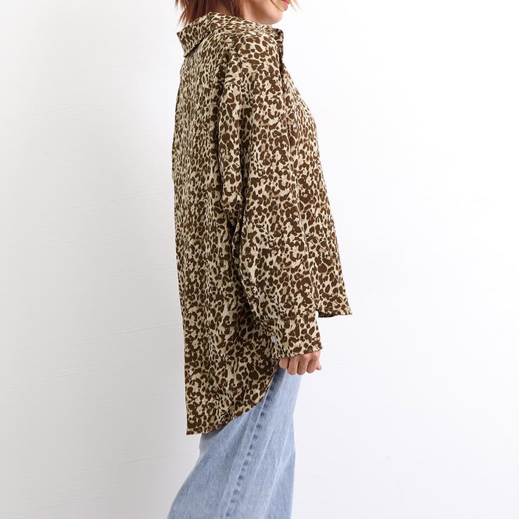 【全1色】レオパードブラウス　ブラウン　  【leo-1022ctop】( lam )(241023) ヒョウ柄ブラウス 大人 レディース[品番：AGCW0002564