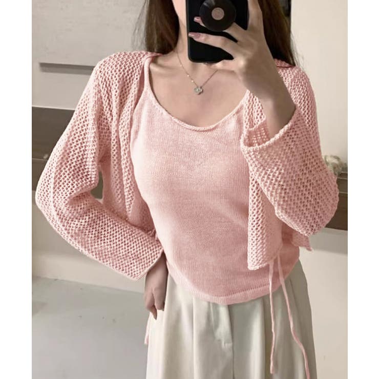 Uネックニットキャミ 透かし編みカーディガン 薄手ニットアンサンブル | SUNSHINE CLOSET | 詳細画像12 