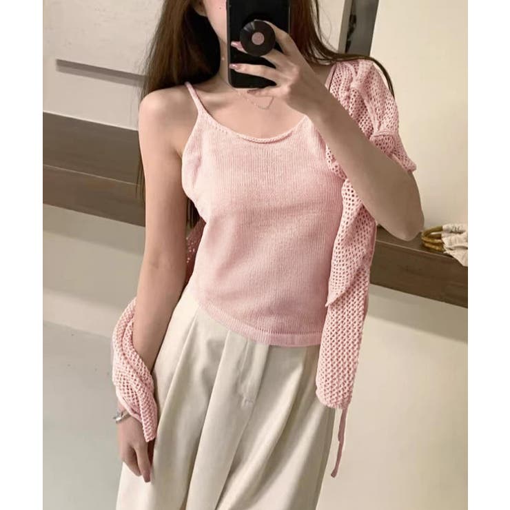 Uネックニットキャミ 透かし編みカーディガン 薄手ニットアンサンブル | SUNSHINE CLOSET | 詳細画像13 