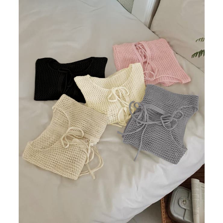 Uネックニットキャミ 透かし編みカーディガン 薄手ニットアンサンブル | SUNSHINE CLOSET | 詳細画像19 