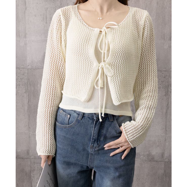 Uネックニットキャミ 透かし編みカーディガン 薄手ニットアンサンブル | SUNSHINE CLOSET | 詳細画像21 