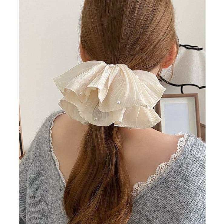 パール付きシュシュ 上品プリーツヘアゴム | SUNSHINE CLOSET | 詳細画像1 