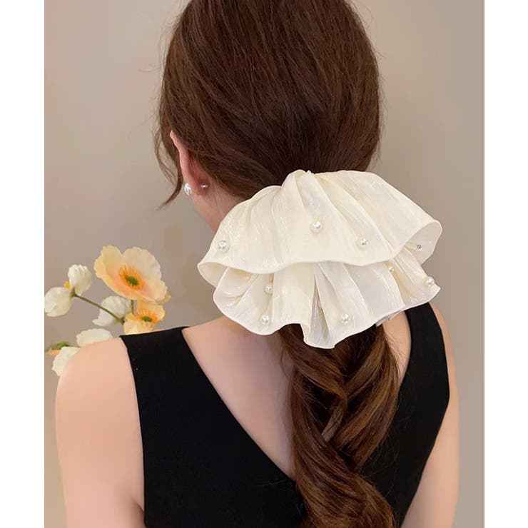 パール付きシュシュ 上品プリーツヘアゴム | SUNSHINE CLOSET | 詳細画像11 