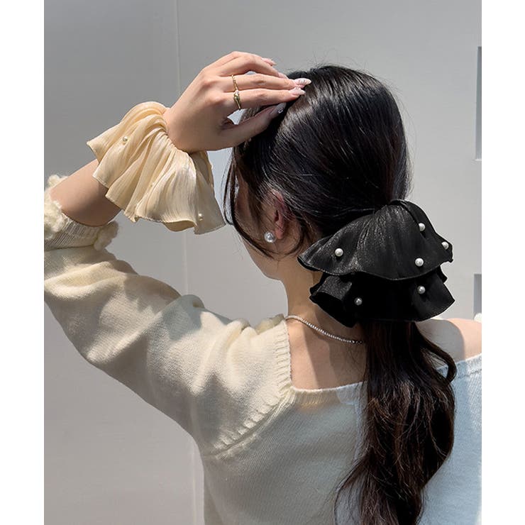 パール付きシュシュ 上品プリーツヘアゴム | SUNSHINE CLOSET | 詳細画像7 