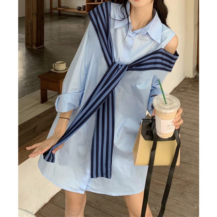 c様 オフショルダー オフショルダーシャツ肩掛け付きシャツ春夏[品番：AGCW0005475
