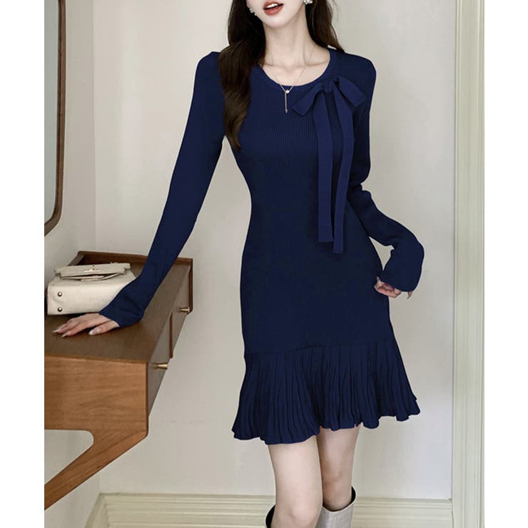 プリーツ裾 長袖リブニットワンピース上品 | SUNSHINE CLOSET | 詳細画像11 