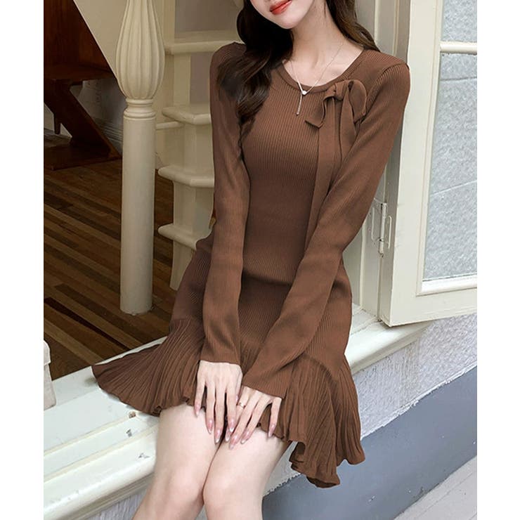 プリーツ裾 長袖リブニットワンピース上品 | SUNSHINE CLOSET | 詳細画像15 