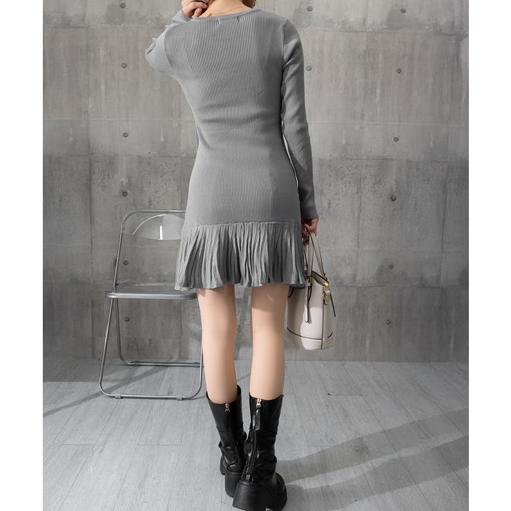 プリーツ裾 長袖リブニットワンピース上品 | SUNSHINE CLOSET | 詳細画像19 