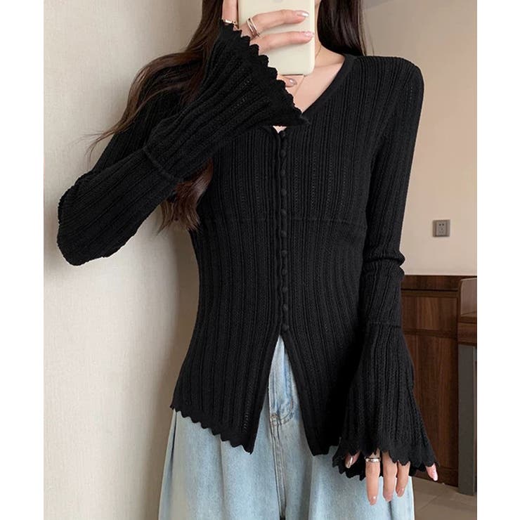 韓国風前開きニットトップスレディース 薄手ニットカーディガンVネック フロントボ… | SUNSHINE CLOSET | 詳細画像11 
