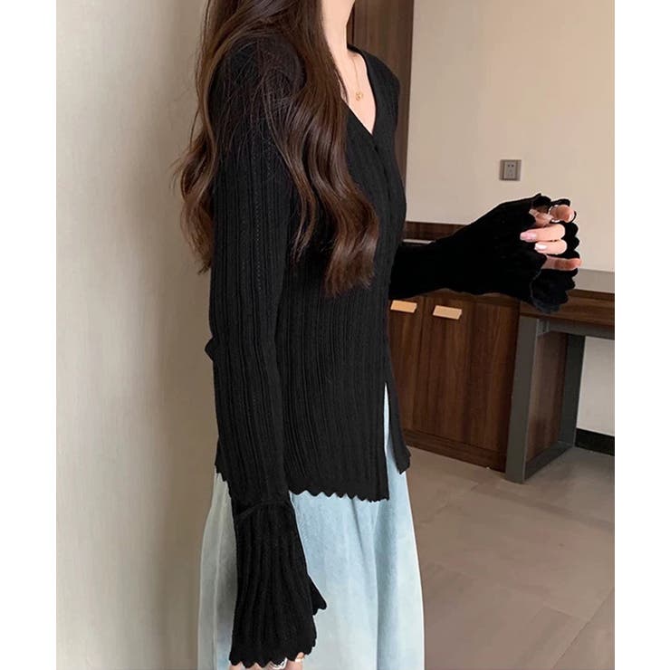 韓国風前開きニットトップスレディース 薄手ニットカーディガンVネック フロントボ… | SUNSHINE CLOSET | 詳細画像7 