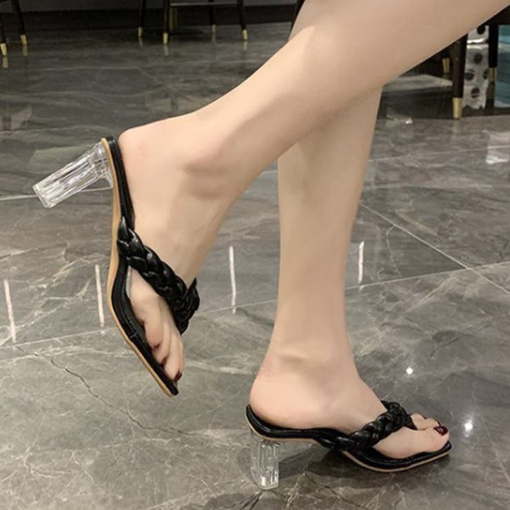 ブラック | クリアヒール サンダル 編み込みデザイン | SUNSHINE CLOSET